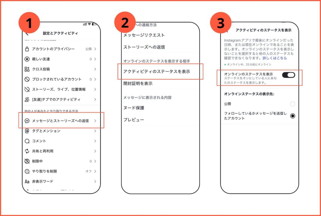オンライン状態（アクティブ）を非表示設定の説明
